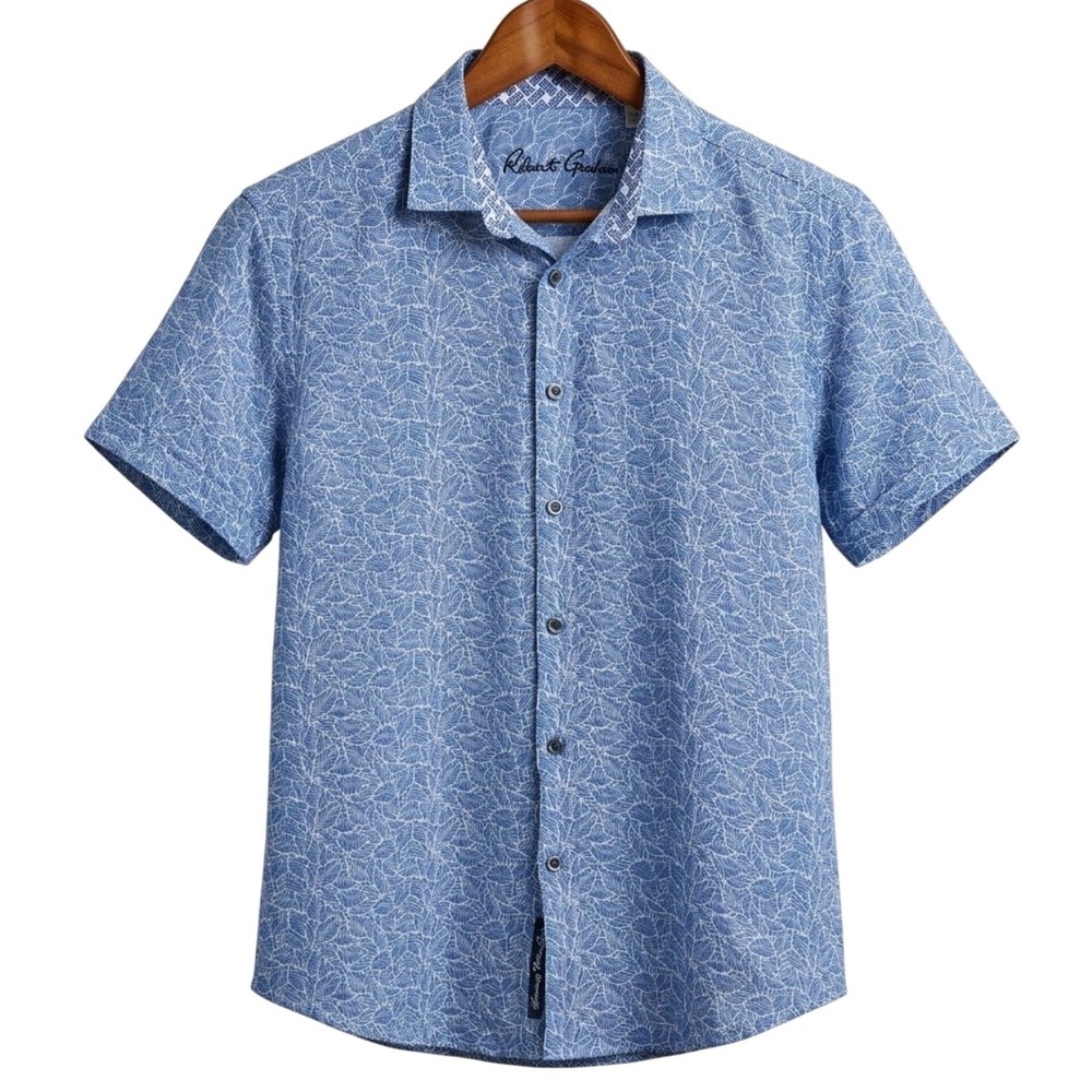 Robert Graham Mens 2XL Vinaco Classic Fit Linen Shirt Short Sleeve Leaf $188 NEW